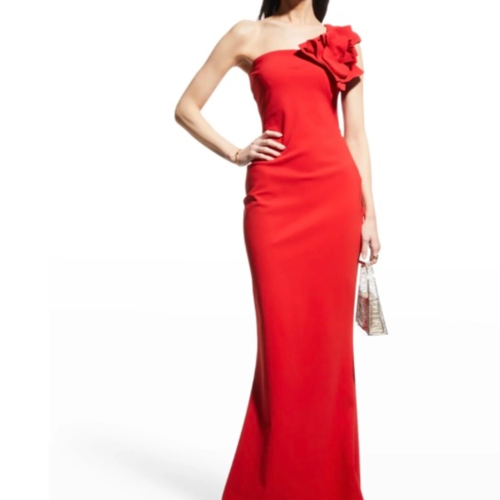 Chiara Boni La Petite Robe Flower-Embellished One-Shoulder Gown